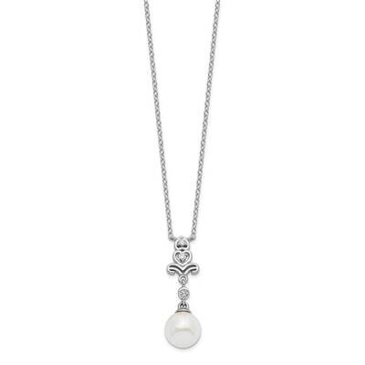 CZ Diamond and Glass Bead Necklace Sterling Silver Rhodium-plated QH5657-18, MPN: QH5657-18, 196904…