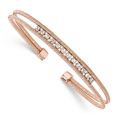 Leslie&#39;s Rose Gold-plated CZ Woven Cuff Bangle Sterling Silver Rhodium-plated HB-QLF742, MPN: QLF74…
