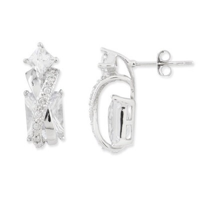 Clear CZ Post Earrings Rhodium plate Sterling Silver QE6005M