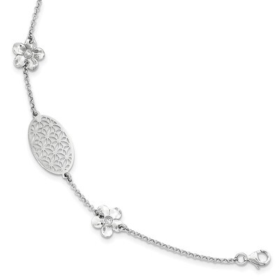 Polished with 1.25in. Ext. Flower Bracelet Sterling Silver QG3867-6.5