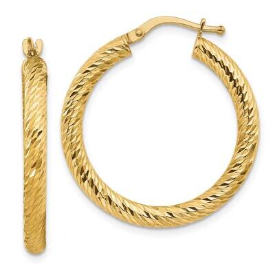 3x20mm Diamond-Cut Round Hoop Earrings 14k Gold TF1341, MPN: TF1341, 191101986086