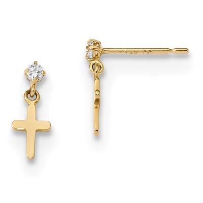 Madi K Childrens CZ Diamond Cross Post Dangle Earrings 14k Gold SE2545, MPN: SE2545, 883957984612