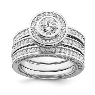 Round Cut 3 Piece Set Ring Sterling Silver Rhodium-plated CZ Diamond QR6931, MPN: QR6931,