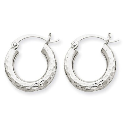 Diamond-cut 3mm Round Hoop Earrings 10k White Gold 10TC255, MPN: 10TC255, 883957896533