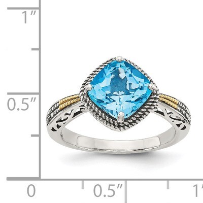 Blue Topaz Ring Sterling Silver &amp; 14k Gold Antiqued QTC1118, MPN: QTC1118, 191101392139