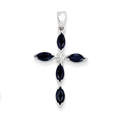 Sapphire Diamond Pendant Sterling Silver Rhodium QDX869, MPN: QDX869, 883957399454