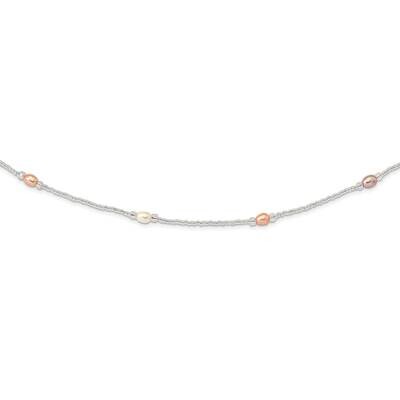 5-7mm White/Pk/Pu Rice Cultured Freshwater Pearl &amp; Glass Bead Slip-On Necklace QH5629-35.5, MPN: QH…
