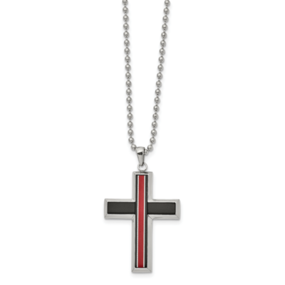 Polished Fiber Glass 22 Inch Cross Necklace Stainless Steel Brushed SRN2634-22 by Chisel, MPN: SRN2…