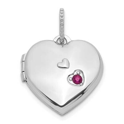 Lab Created Ruby 15mm Heart Locket Sterling Silver Rhodium-plated QLS1049, MPN: QLS1049,