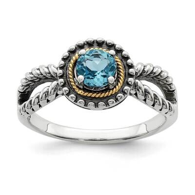 Light Swiss Blue Topaz Ring Sterling Silver with 14k Gold Accent QTC1629, MPN: QTC1629, 883957746654