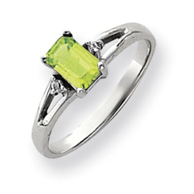 Peridot Diamond Ring 14k white Gold 6x4mm Emerald Cut Y4762PE/A, MPN: Y4762PE/A, 883957667799
