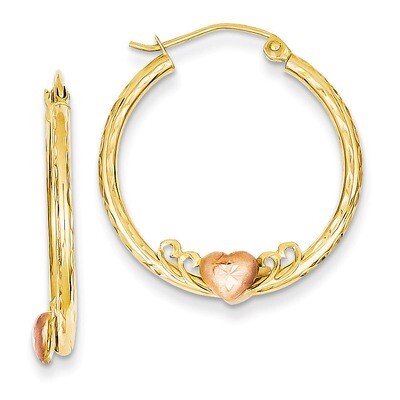 Rose Rhodium Heart Diamond-cut Hoop Earrings 14k Gold TL736, MPN: TL736, 886774960678