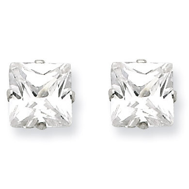 6mm Square Diamond 4 Prong Stud Earrings Sterling Silver QE7502, MPN: QE7502, 191101786983