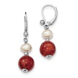 Pearl &amp; Stabilized Red Coral Earrings Sterling Silver Cultured QE6382, MPN: QE6382, 815479017035