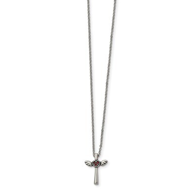 Red Crystal Cross Necklace Stainless Steel Polished SRN1738-18 by Chisel, MPN: SRN1738-18, 19110178…