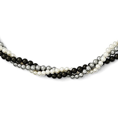 3 Row 4-5Mm White/Grey/Black Shell Bead Necklace Sterling Silver QMJN340WGB-18, MPN: QMJN340WGB-18,…