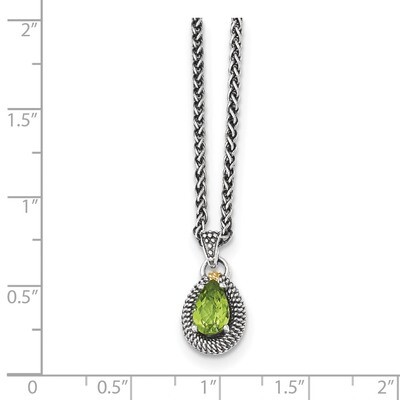 Peridot Pear Shaped Necklace Sterling Silver &amp; 14k Gold QTC1466, MPN: QTC1466, 191101465932