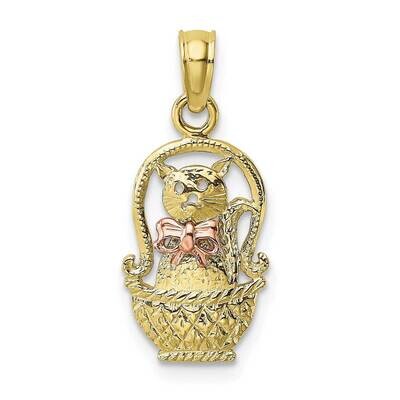 Cat with Bow In Basket Charm 10k Two-Tone Gold  10K9102, MPN: 10K9102,