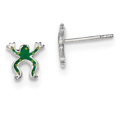 Enamel Frog Post Earrings Sterling Silver Polished QE11813, MPN: QE11813, 191101230530