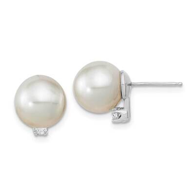 9-10mm Round White Saltwater South Sea Pearl and Diamond Earrings 14k White Gold XF470WE, MPN: XF47…