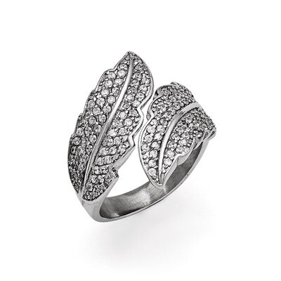 Polished Leaf with Synthetic Diamonds Ring - Stainless Steel SR384 by Chisel, MPN: SR384, 886774257…