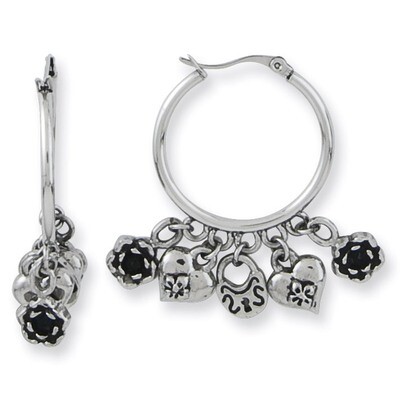 Ed Hardy Rose, Lock &amp; Heart Dangle Earrings Stainless Steel EHF317