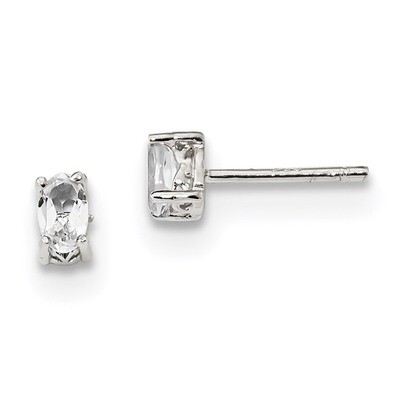 5x3mm Oval White Topaz Post Earrings Sterling Silver Rhodium-plated QBE29APR, MPN: QBE29APR, 191101…