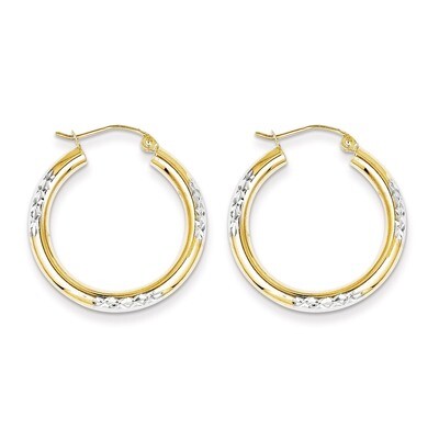 Diamond Cut 3mm Hoop Earrings 10K Gold &amp; Rhodium 10TC355, MPN: 10TC355, 883957494913