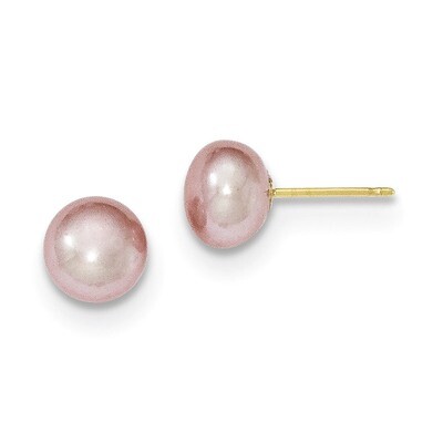 7-8mm Purple Button Cultured Pearl Stud Earrings 14k Gold X70BPU, MPN: X70BPU, 191101433269