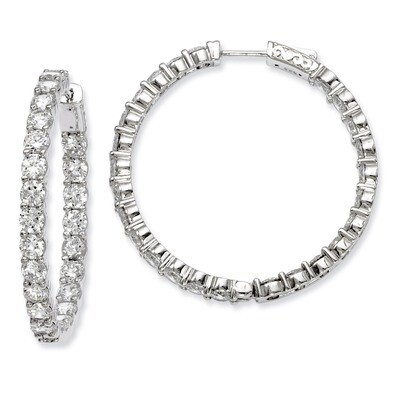 Diamond In and Out Hinged Hoop Earrings Sterling Silver Rhodium-plated QE7976, MPN: QE7976, 8867747…