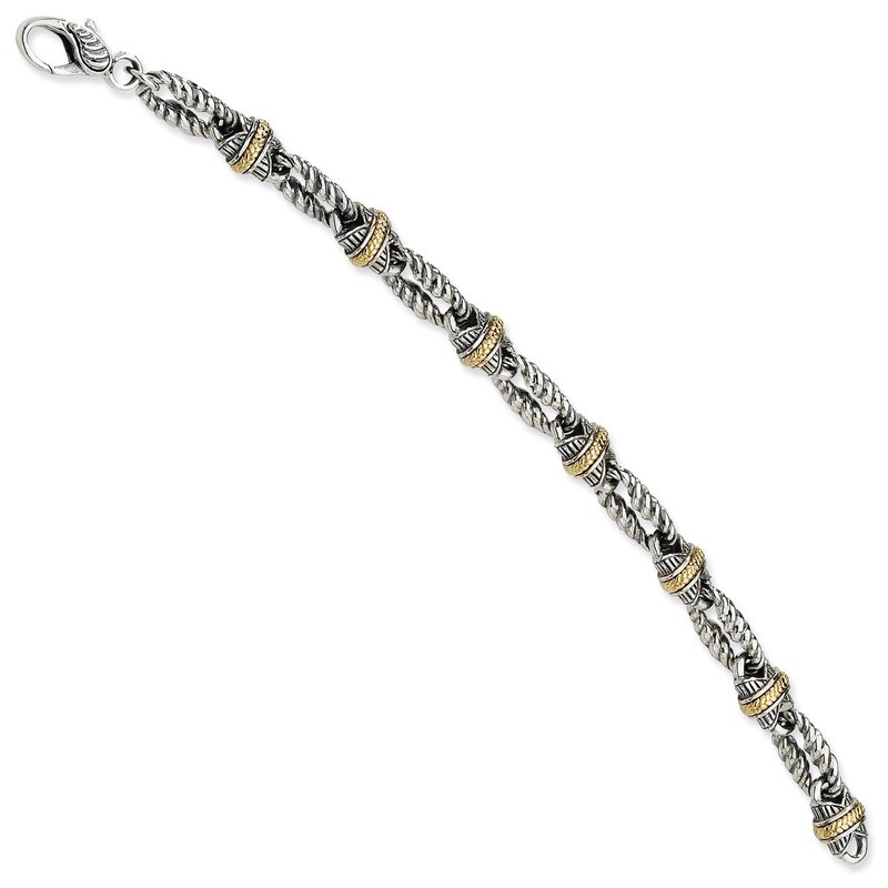 Antiqued Link 7 Inch Bracelet Sterling Silver &amp; 14k Gold QTC443