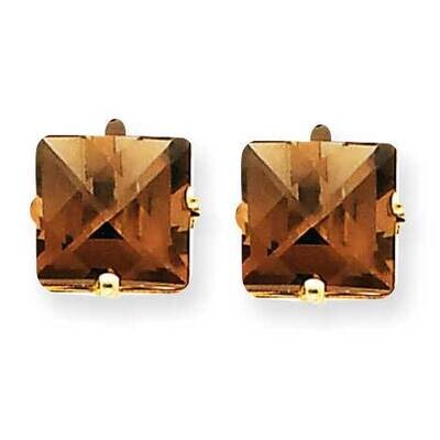 8mm Square Checker-Cut Smoky Quartz Earrings 14k Gold XE64CQ, MPN: XE64CQ, 883957094748