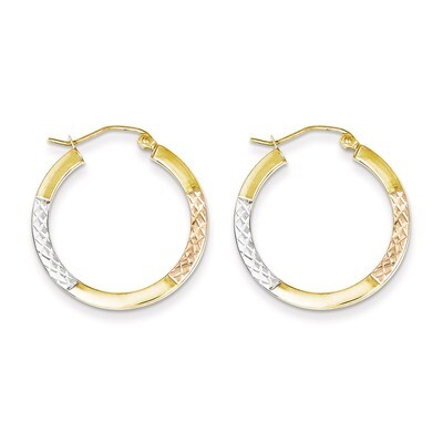 White &amp; Rose Rhodium Diamond-cut 2.5x25mm Hoop Earrings 10k Gold 10TC340, MPN: 10TC340, 883957456591