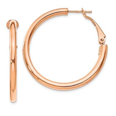 3x30mm Polished Round Omega Back Hoop Earrings 14k Rose Gold PRE223R, MPN: PRE223R, 191101021763
