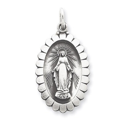 Miraculous Medal Antiqued Sterling Silver QC5511, MPN: QC5511, 191101182983