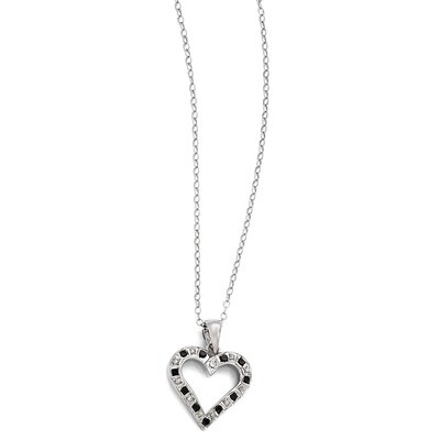 Necklace heart Sterling Silver Black &amp; White Diamond QDF114, MPN: QDF114, 191101187247