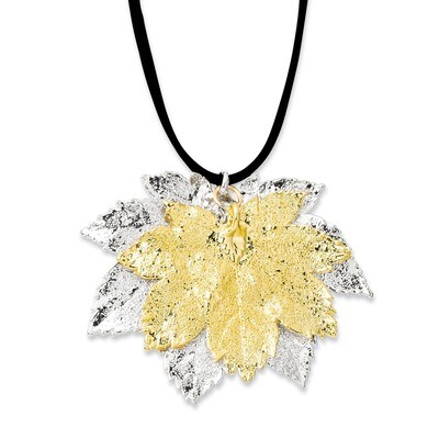 Full Moon Maple Leaf Necklace Silver 24k Gold Dipped Double BF1965-20, MPN: BF1965-20, 810391017200