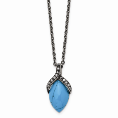 Simulated Turquoise Marcasite Antiqued Necklace Stainless Steel SRN1370-18 by Chisel, MPN: SRN1370-…