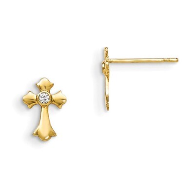CZ Children&#39;S Cross Post Earrings 14k Gold GK871, MPN: GK871, 886774342832