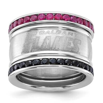 Stainless Steel NHL Calgary Flames Crystal Triple Stacked Ring Set FLA035CR-SZ6