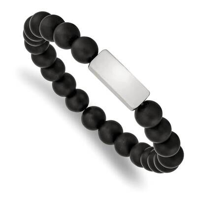 Id Plate Black Agate Bead Stretch Bracelet Stainless Steel Brushed SRB2541, MPN: SRB2541, 191101861…