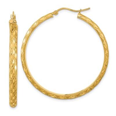 Satin Diamond-Cut Diamond Pattern Hoop Earrings 14k Gold Polished TC1040, MPN: TC1040, 883957983141