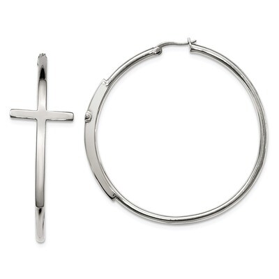 Large Cross Hoop Earrings Stainless Steel Polished SRE1040 by Chisel, MPN: SRE1040, 191101647352