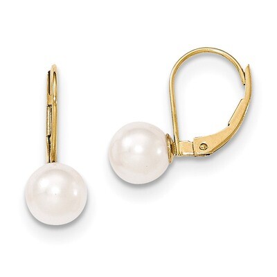 7-8mm Round White Saltwater Akoya Cultured Pearl Leverback Earrings 14k Gold XF481E, MPN: XF481E, 1…