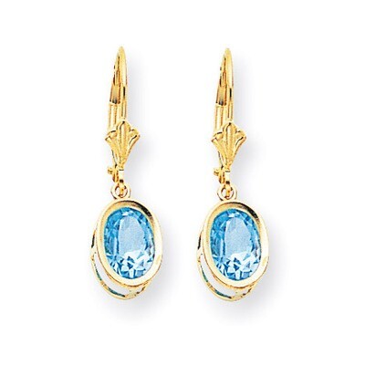 8x6mm Oval Blue Topaz Leverback Earrings 14k Gold XLB107BT, MPN: XLB107BT, 883957119090