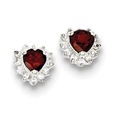 Garnet &amp; Diamond Heart Earrings Sterling Silver QE1204, MPN: QE1204, 815479012474