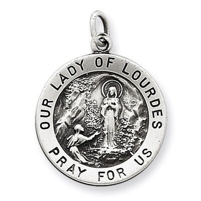 Our Lady of Lourdes Medal Antiqued Sterling Silver QC5584, MPN: QC5584, 191101183300