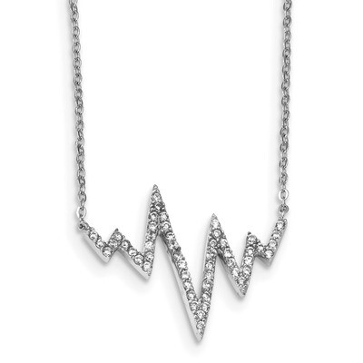 CZ Diamond Zigzag Necklace 18 Inch Sterling Silver Rhodium-plated QG4585-18, MPN: QG4585-18, 886774…