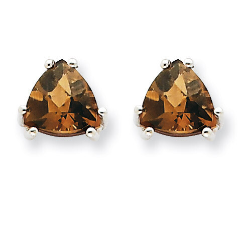 7mm Trillion Smokey Quartz Earrings 14k White Gold XE95WCQ, MPN: XE95WCQ, 883957110196