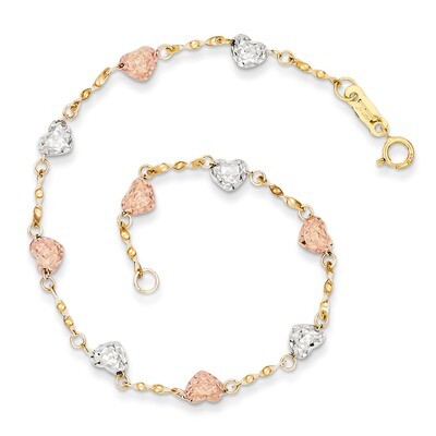 Puff Heart Bracelet 7 Inch 14k Tri-Color Gold SF1832-7, MPN: SF1832-7, 886774622934
